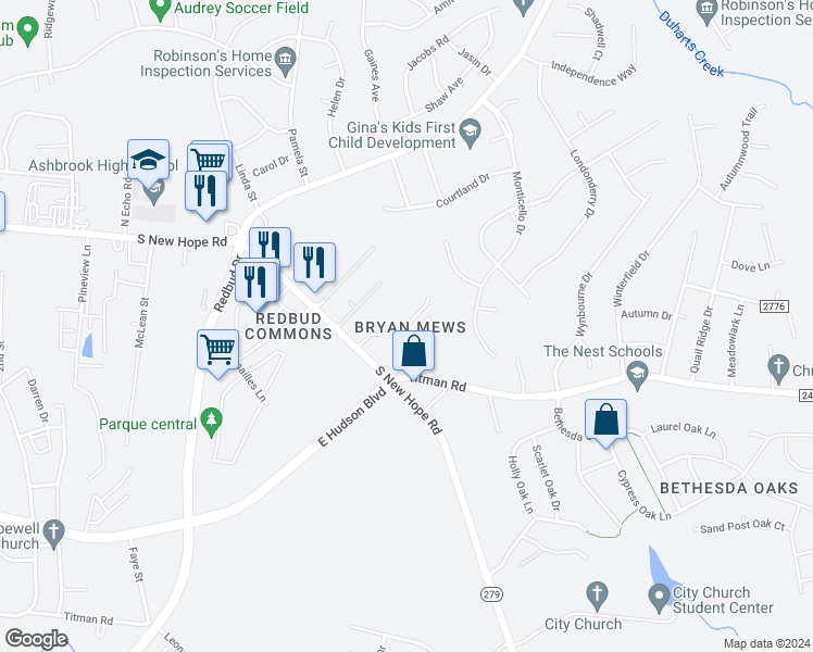 map of restaurants, bars, coffee shops, grocery stores, and more near 2055 Aragon Lane in Gastonia
