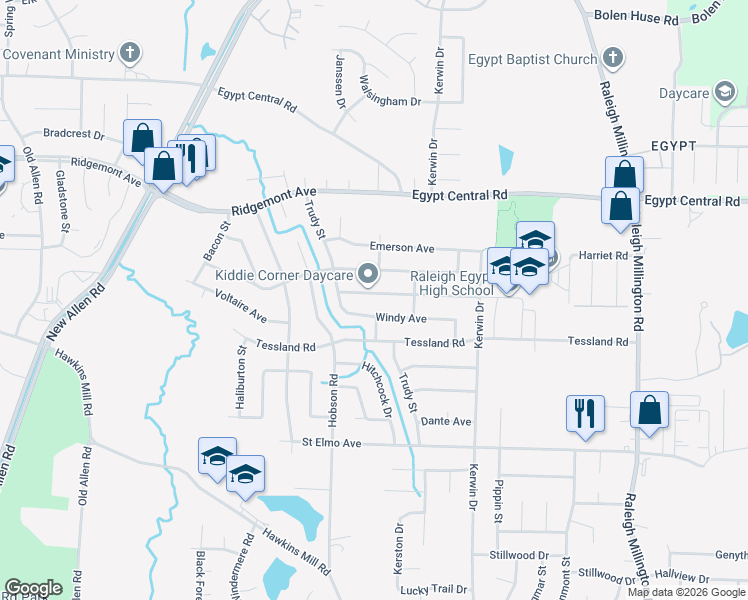 map of restaurants, bars, coffee shops, grocery stores, and more near 3793 Voltaire Avenue in Memphis