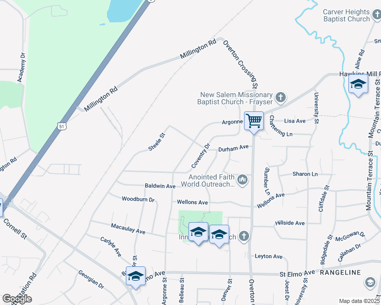 map of restaurants, bars, coffee shops, grocery stores, and more near 4180 Argonne Street in Memphis