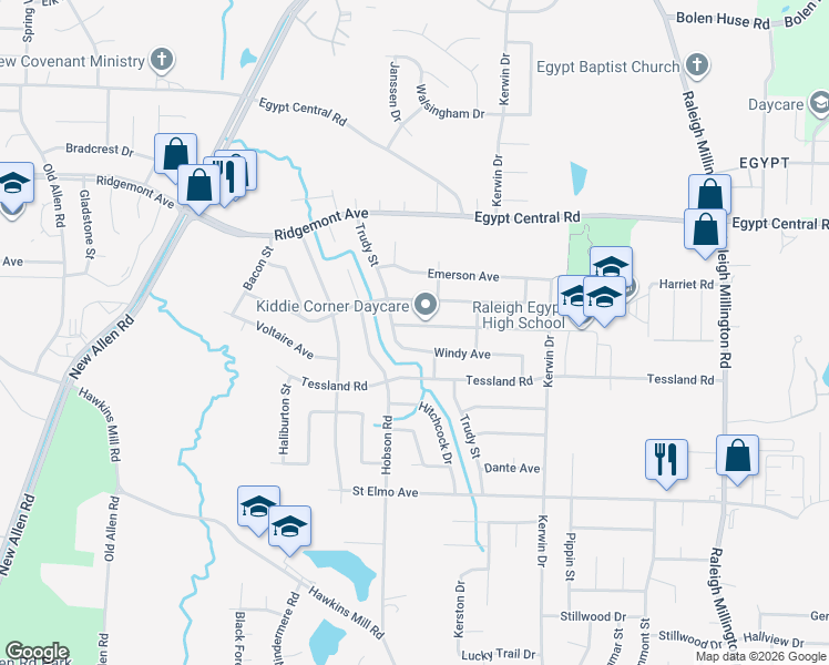 map of restaurants, bars, coffee shops, grocery stores, and more near 3793 Voltaire Avenue in Memphis