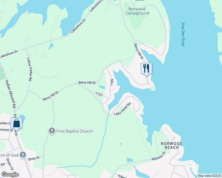 map of restaurants, bars, coffee shops, grocery stores, and more near 108 Curran Point Drive in Norwood