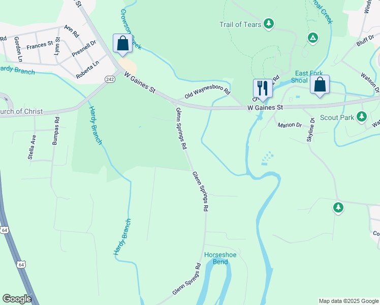 map of restaurants, bars, coffee shops, grocery stores, and more near 125 Glenn Springs Road in Lawrenceburg