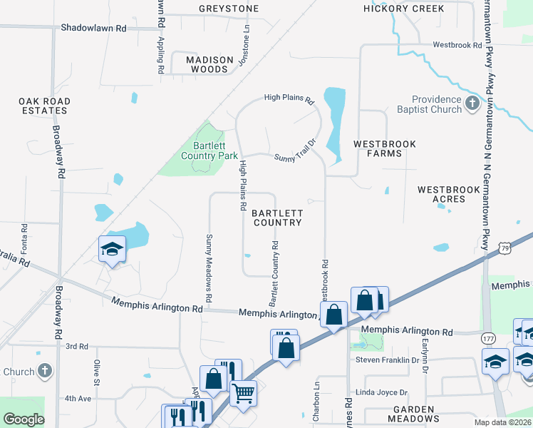 map of restaurants, bars, coffee shops, grocery stores, and more near 4167 Bartlett Country Road in Memphis