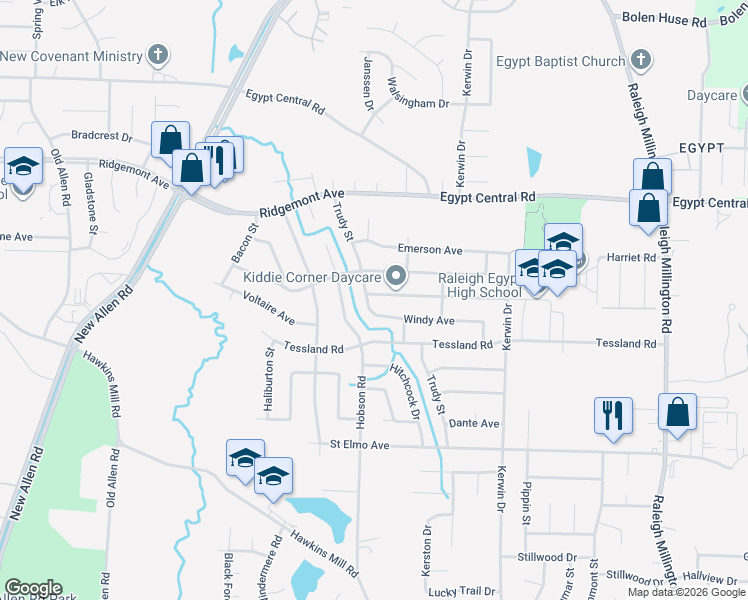 map of restaurants, bars, coffee shops, grocery stores, and more near 3757 Voltaire Avenue in Memphis