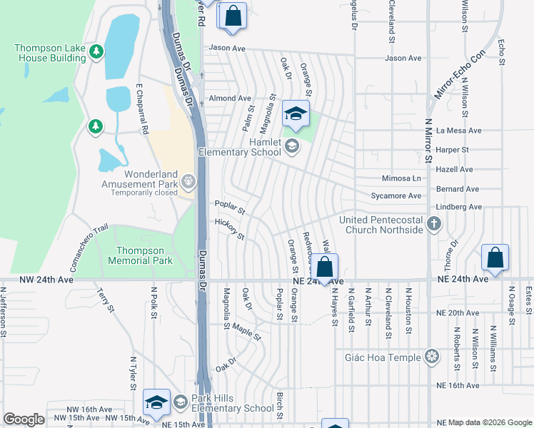 map of restaurants, bars, coffee shops, grocery stores, and more near 2510 Poplar St in Amarillo
