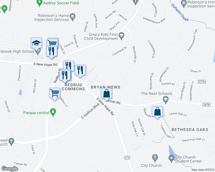 map of restaurants, bars, coffee shops, grocery stores, and more near 2035 Aragon Lane in Gastonia