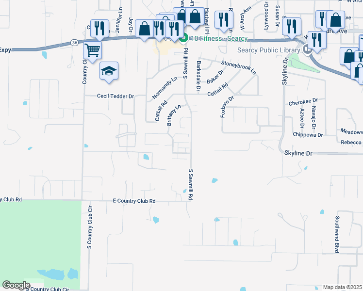 map of restaurants, bars, coffee shops, grocery stores, and more near 2309 Lorraine Cir in Searcy