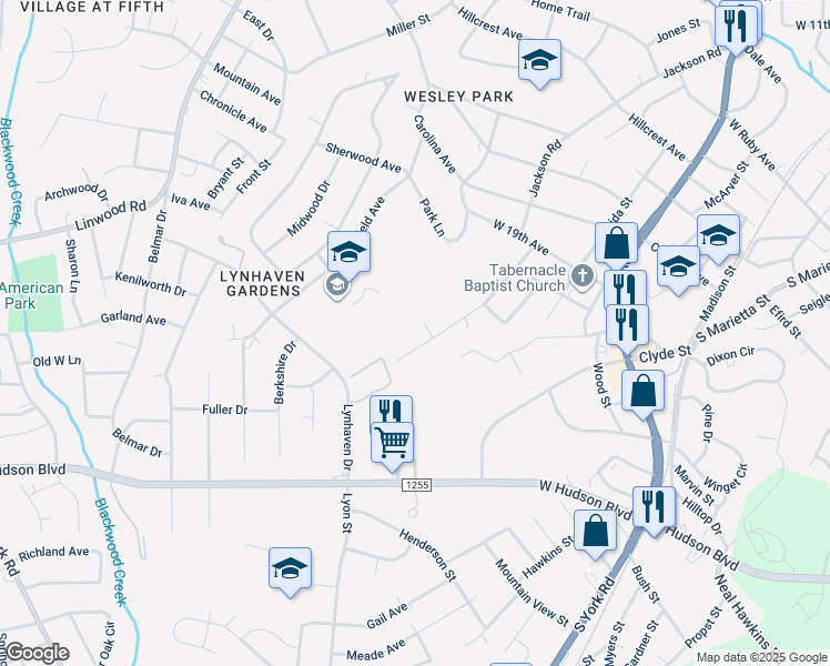 map of restaurants, bars, coffee shops, grocery stores, and more near 1918 Winget Street in Gastonia