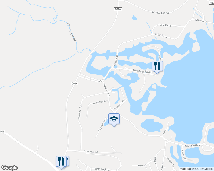 map of restaurants, bars, coffee shops, grocery stores, and more near 101 Mallard Cove in Vass