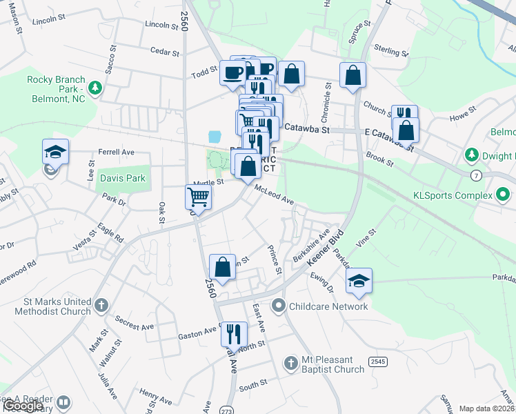map of restaurants, bars, coffee shops, grocery stores, and more near 117 Bryant Street in Belmont