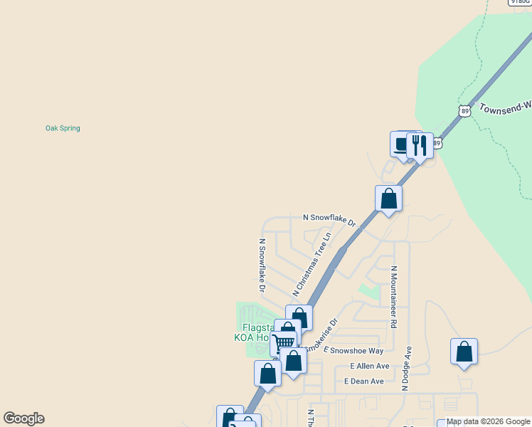 map of restaurants, bars, coffee shops, grocery stores, and more near 6369 North Snowflake Drive in Flagstaff