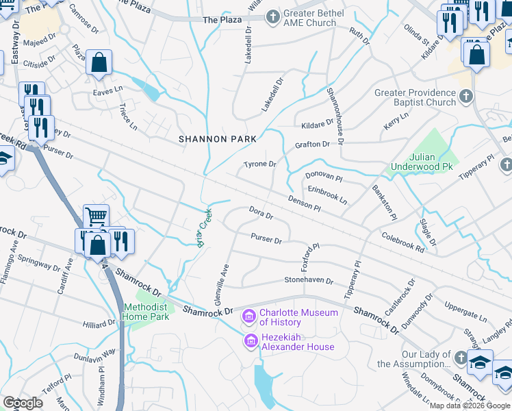 map of restaurants, bars, coffee shops, grocery stores, and more near in Charlotte