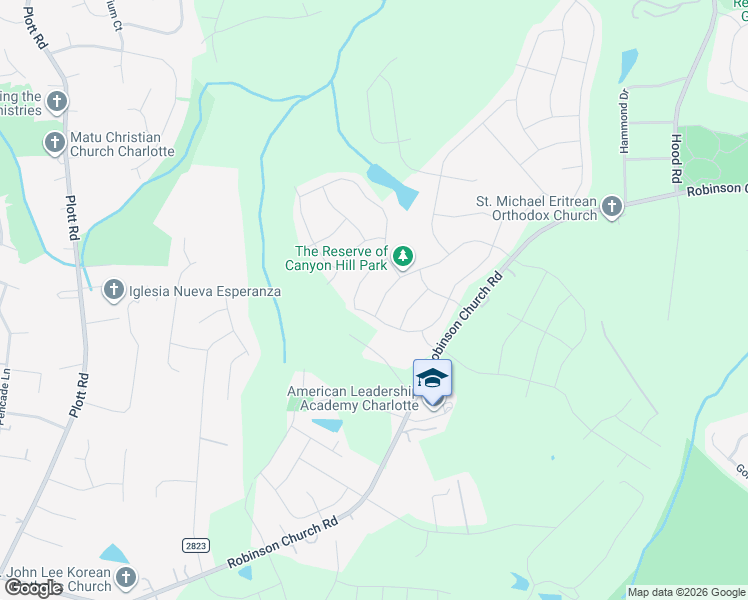 map of restaurants, bars, coffee shops, grocery stores, and more near 6106 Purbeck Way in Charlotte