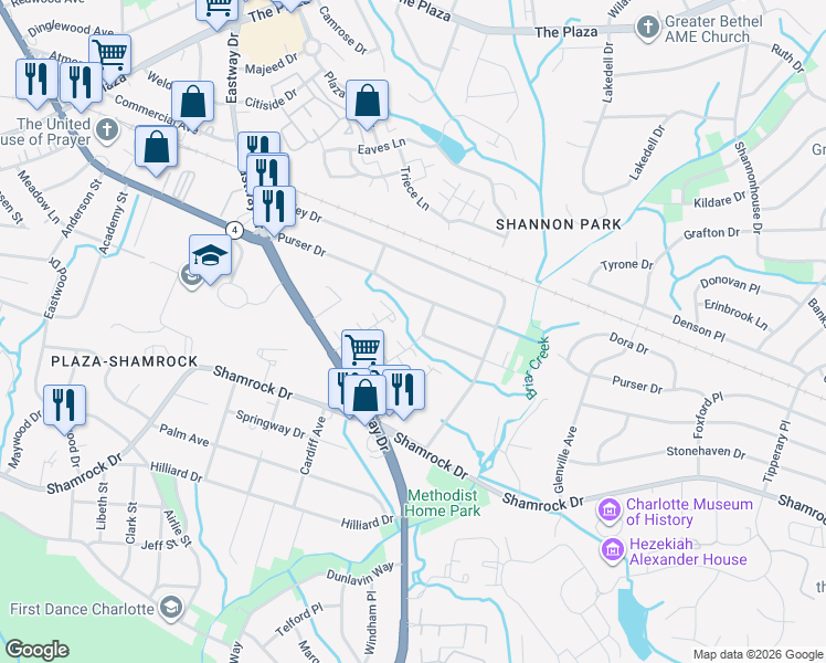 map of restaurants, bars, coffee shops, grocery stores, and more near 2105 Jennie Linn Drive in Charlotte