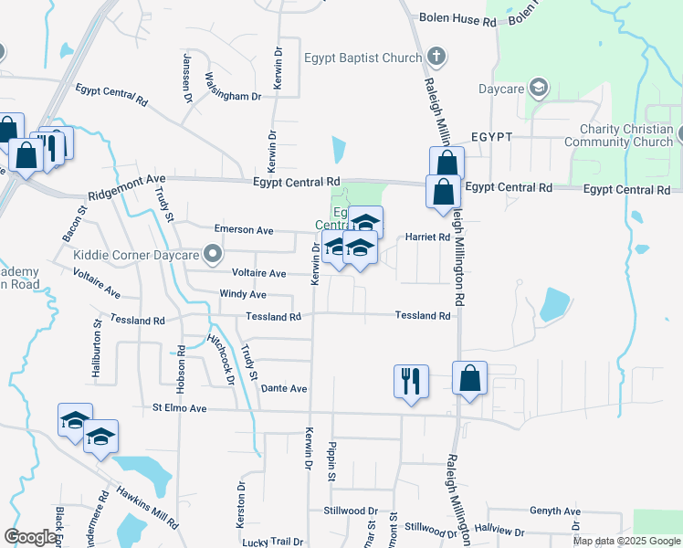 map of restaurants, bars, coffee shops, grocery stores, and more near 3970 Voltaire Avenue in Memphis