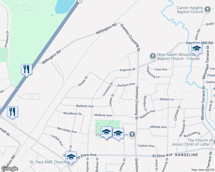 map of restaurants, bars, coffee shops, grocery stores, and more near 4180 Argonne Street in Memphis