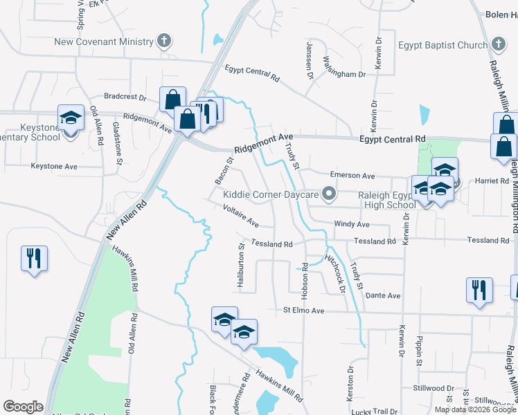 map of restaurants, bars, coffee shops, grocery stores, and more near 3659 Kipling Avenue in Memphis