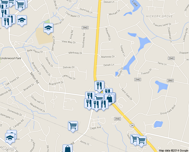 map of restaurants, bars, coffee shops, grocery stores, and more near E W T Harris Blvd & Randy Dr in Charlotte