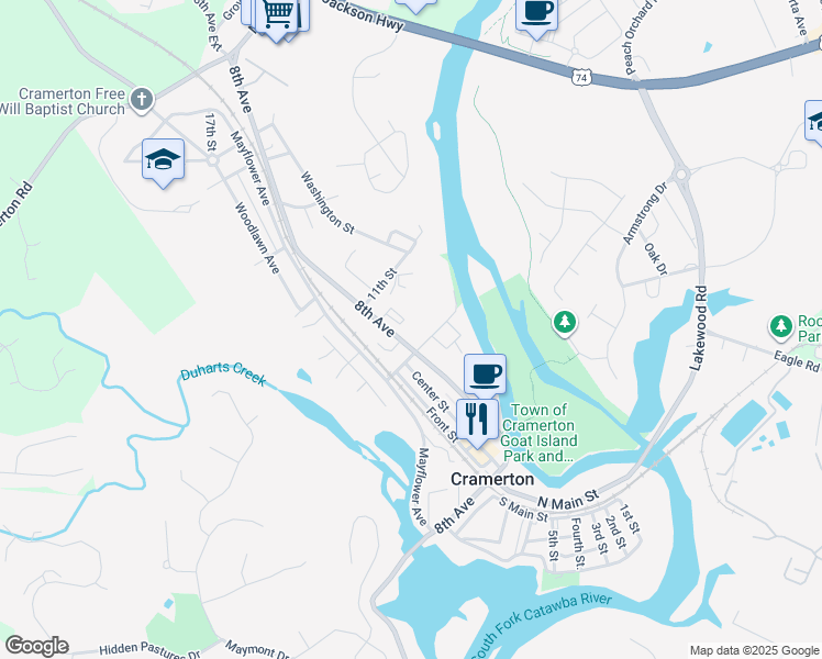 map of restaurants, bars, coffee shops, grocery stores, and more near 236 8th Avenue in Cramerton