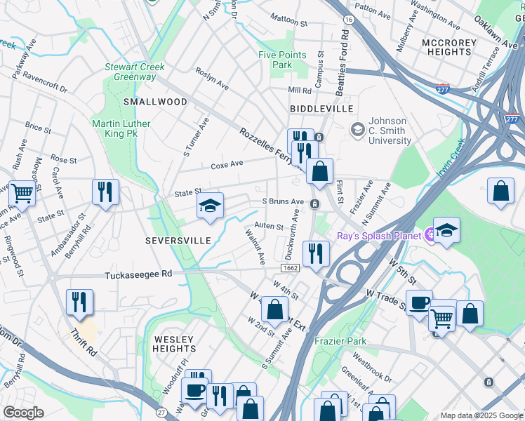 map of restaurants, bars, coffee shops, grocery stores, and more near in Charlotte