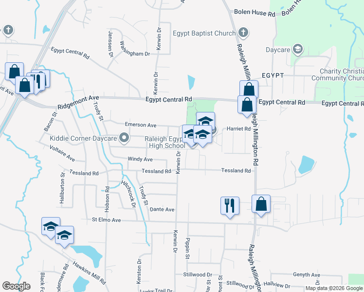 map of restaurants, bars, coffee shops, grocery stores, and more near 4166 Kerwin Drive in Memphis