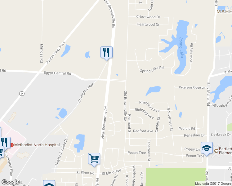 map of restaurants, bars, coffee shops, grocery stores, and more near 4181 Old Brownsville Road in Memphis