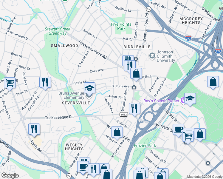 map of restaurants, bars, coffee shops, grocery stores, and more near in Charlotte