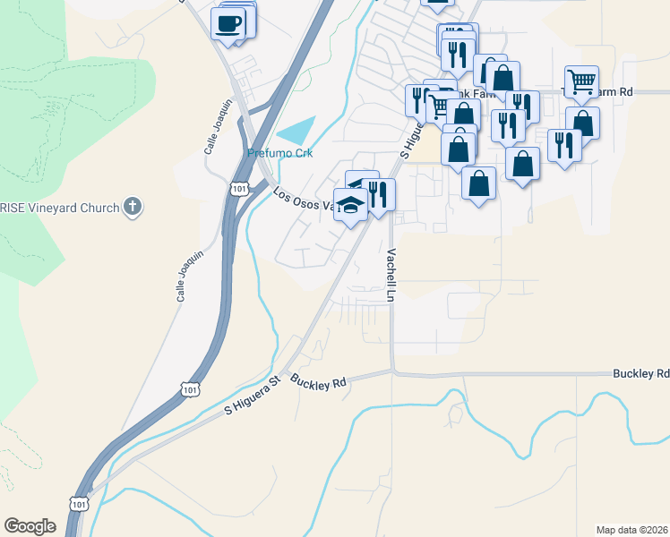 map of restaurants, bars, coffee shops, grocery stores, and more near 4320 South Higuera Street in San Luis Obispo