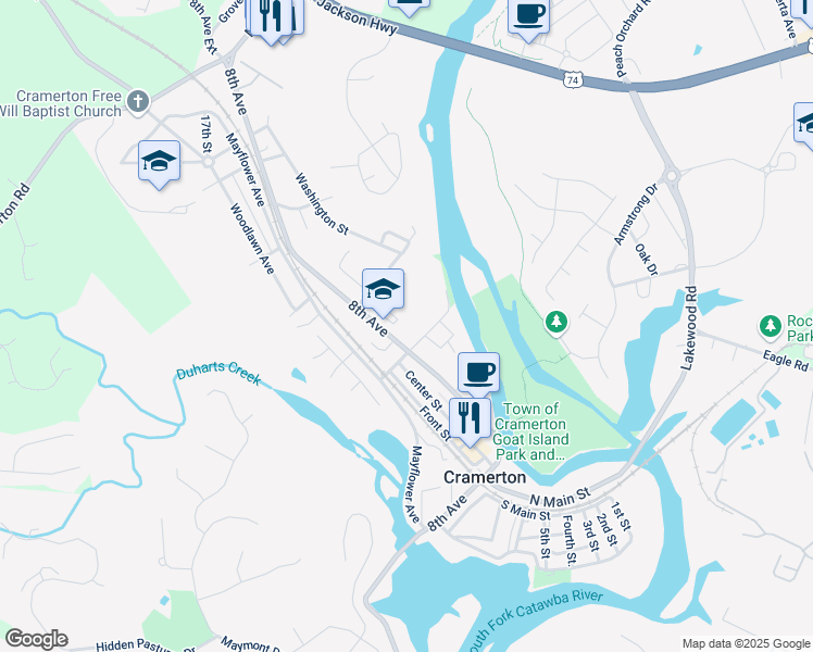 map of restaurants, bars, coffee shops, grocery stores, and more near 235 8th Avenue in Cramerton