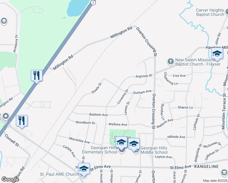 map of restaurants, bars, coffee shops, grocery stores, and more near 4180 Argonne Street in Memphis