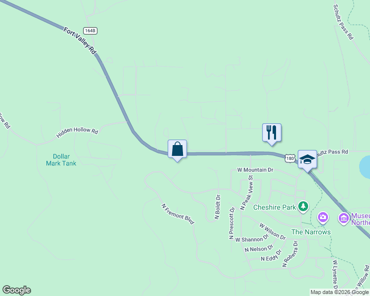 map of restaurants, bars, coffee shops, grocery stores, and more near 2705 West Creighton Drive in Flagstaff