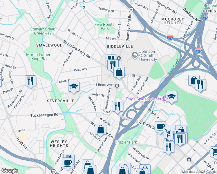 map of restaurants, bars, coffee shops, grocery stores, and more near in Charlotte
