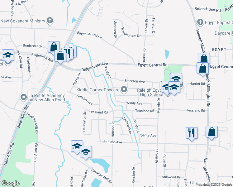 map of restaurants, bars, coffee shops, grocery stores, and more near 3756 Voltaire Avenue in Memphis