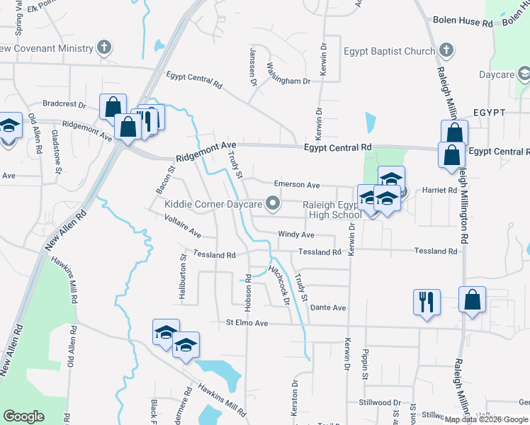 map of restaurants, bars, coffee shops, grocery stores, and more near 3757 Voltaire Avenue in Memphis