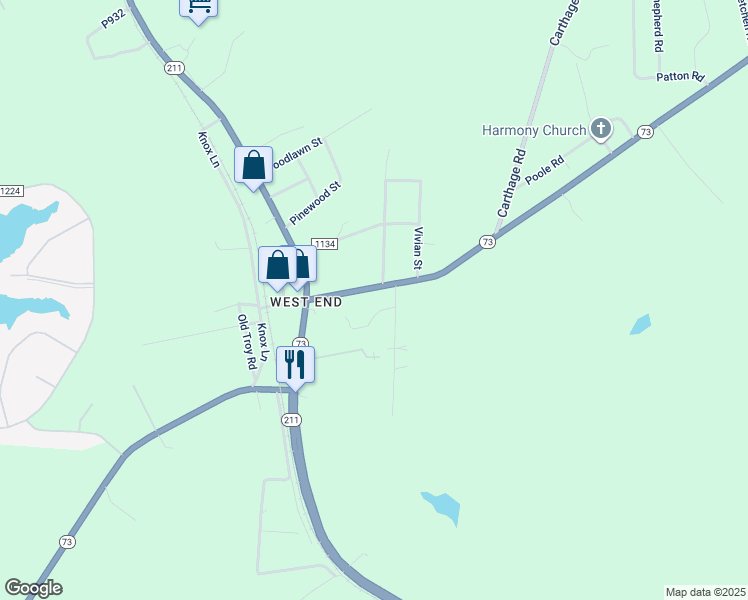 map of restaurants, bars, coffee shops, grocery stores, and more near 3977 North Carolina 73 in West End
