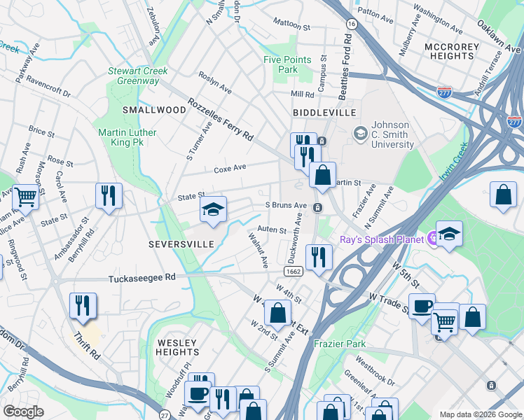 map of restaurants, bars, coffee shops, grocery stores, and more near in Charlotte