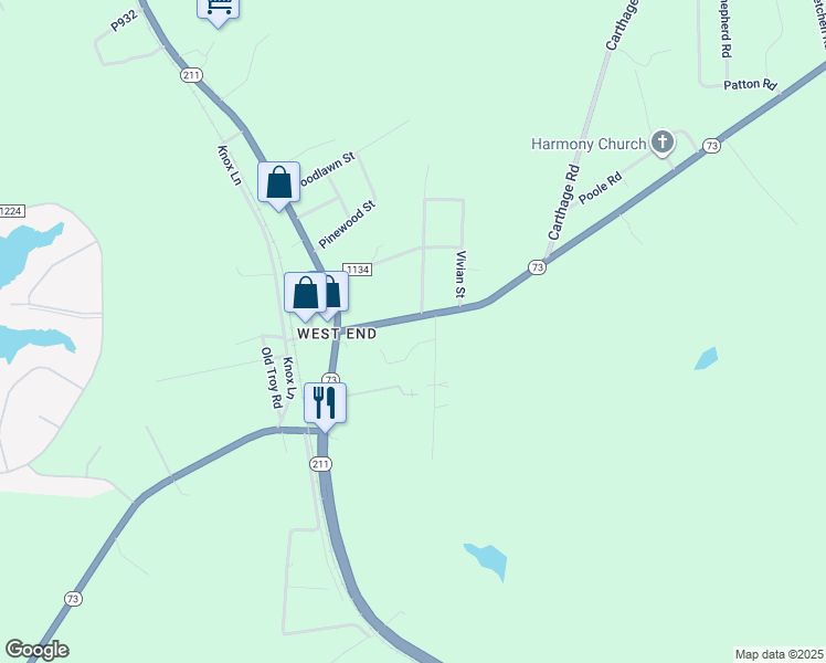 map of restaurants, bars, coffee shops, grocery stores, and more near 3977 North Carolina 73 in West End