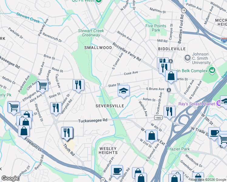 map of restaurants, bars, coffee shops, grocery stores, and more near 516 Katonah Avenue in Charlotte