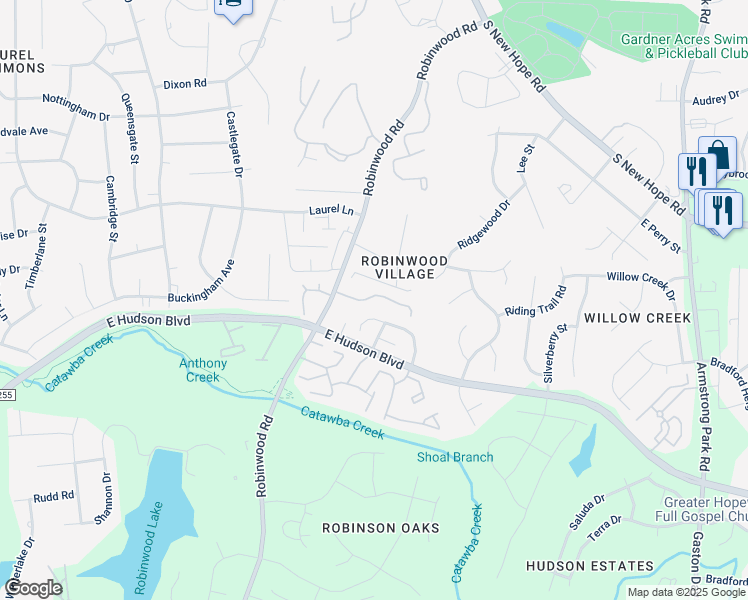 map of restaurants, bars, coffee shops, grocery stores, and more near 1932 Wexford Court in Gastonia