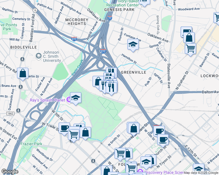 map of restaurants, bars, coffee shops, grocery stores, and more near 820 Hamilton Street in Charlotte
