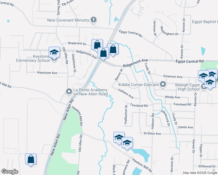 map of restaurants, bars, coffee shops, grocery stores, and more near 3545 Voltaire Avenue in Memphis