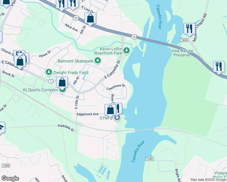 map of restaurants, bars, coffee shops, grocery stores, and more near 112 Linestowe Drive in Belmont