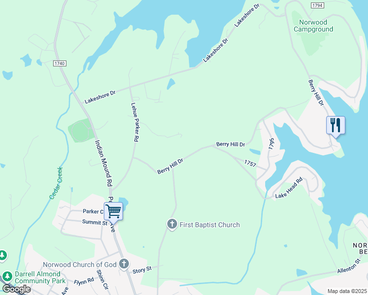 map of restaurants, bars, coffee shops, grocery stores, and more near 217 Berry Hill Drive in Norwood