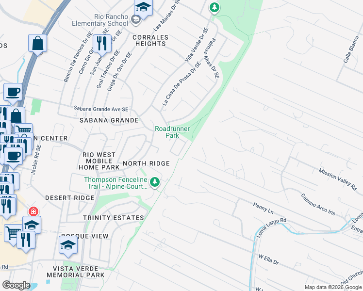 map of restaurants, bars, coffee shops, grocery stores, and more near 1034 Joshua Drive in Rio Rancho