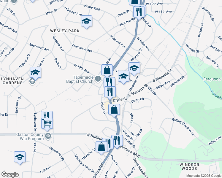map of restaurants, bars, coffee shops, grocery stores, and more near 406 Arthur Avenue in Gastonia