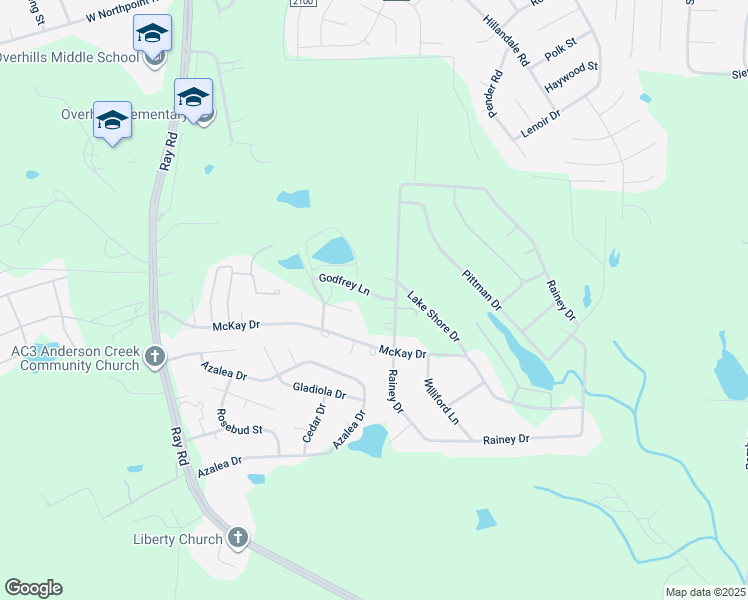 map of restaurants, bars, coffee shops, grocery stores, and more near Godfrey Lane in Anderson Creek