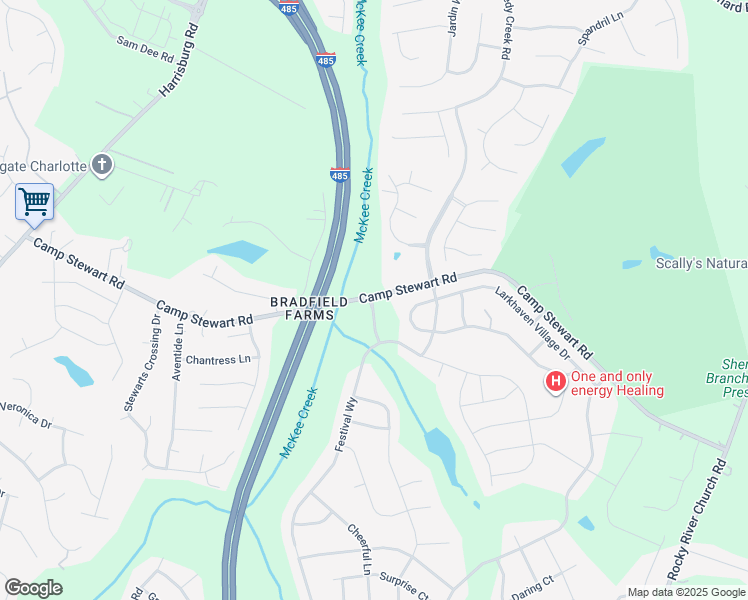 map of restaurants, bars, coffee shops, grocery stores, and more near 4733 Camp Stewart Road in Charlotte