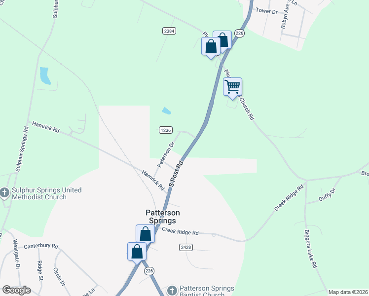 map of restaurants, bars, coffee shops, grocery stores, and more near 1784 Idlewild Drive in Shelby