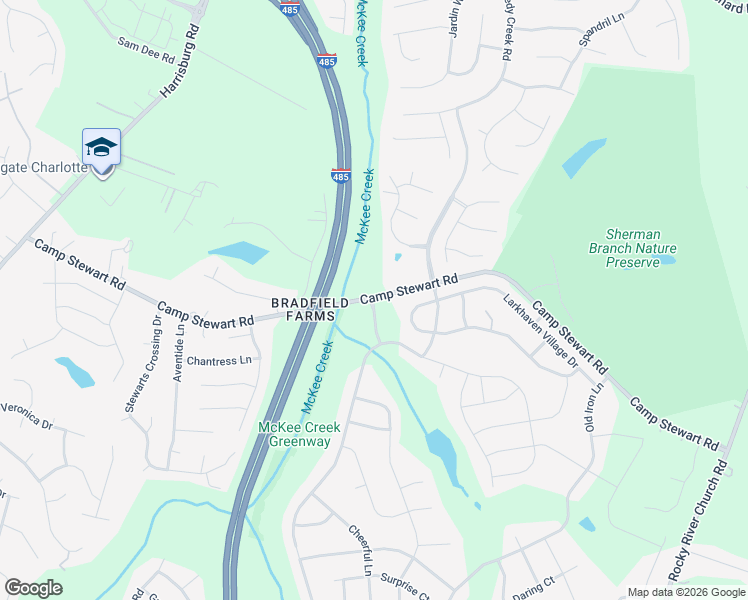 map of restaurants, bars, coffee shops, grocery stores, and more near 4733 Camp Stewart Road in Charlotte