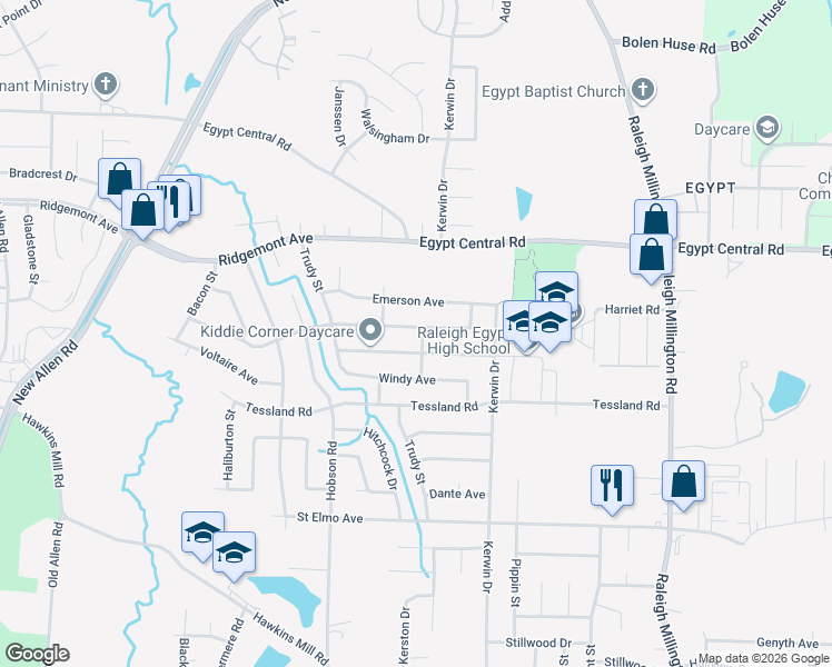map of restaurants, bars, coffee shops, grocery stores, and more near 3839 Emerson Avenue in Memphis
